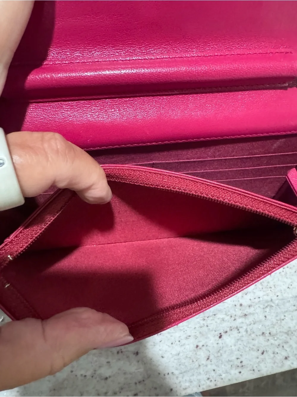 CHANEL Fuchsia Chevron Quilted Leather Crossbody with Gold Chain AUTHENTIC